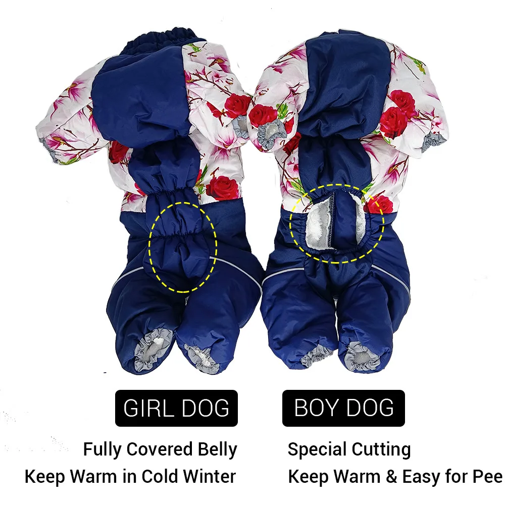 Winter Pet Jacket for Girl/Boy Dogs Waterproof Fully Covered Belly Dog Snowsuit Windproof Thicken Zip-Up Overalls for Small Dogs