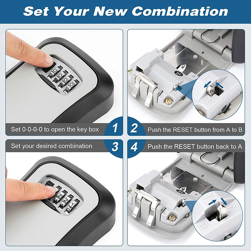 Wall Mounted Key Box 4-Digit Password Combination Key Lock Box Waterproof Zinc Alloy Key Storage Lock Box Outdoor Key Safe Box