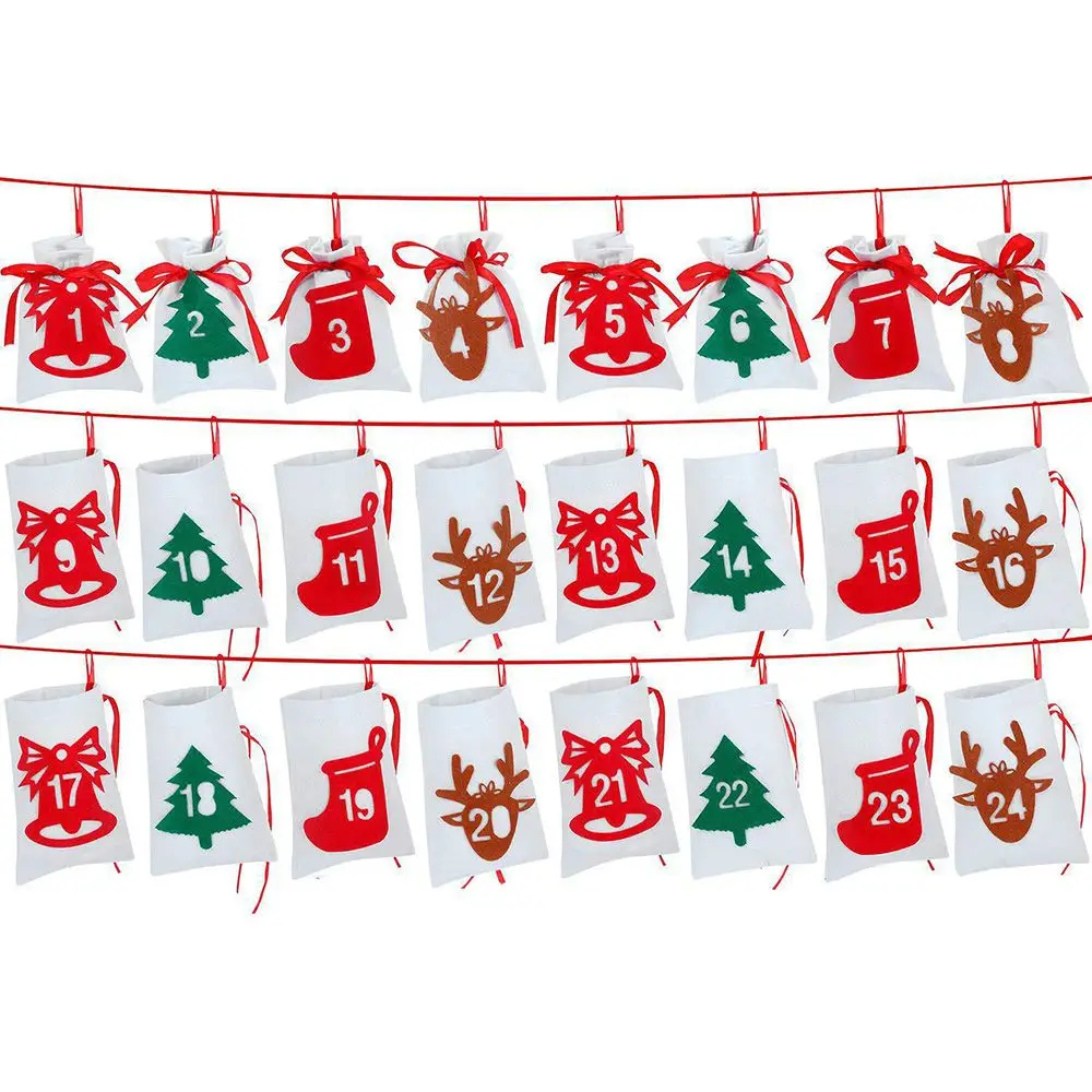 24Pcs/Bag Merry Christmas Advent Calendar 24 Number Felt Countdown Calendar Sticker Xmas Decor DIY Gift Packing Label