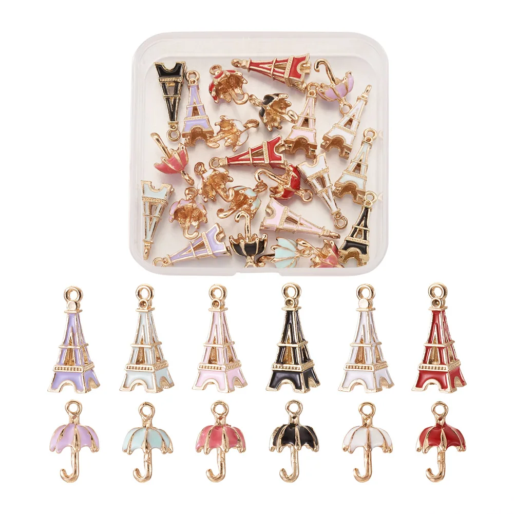 

24Pcs 3D Umbrella Eiffel Tower Charms Enamel Pendants Mixed Color For DIY Jewelry Making Bracelet Necklace Keychain Accessories