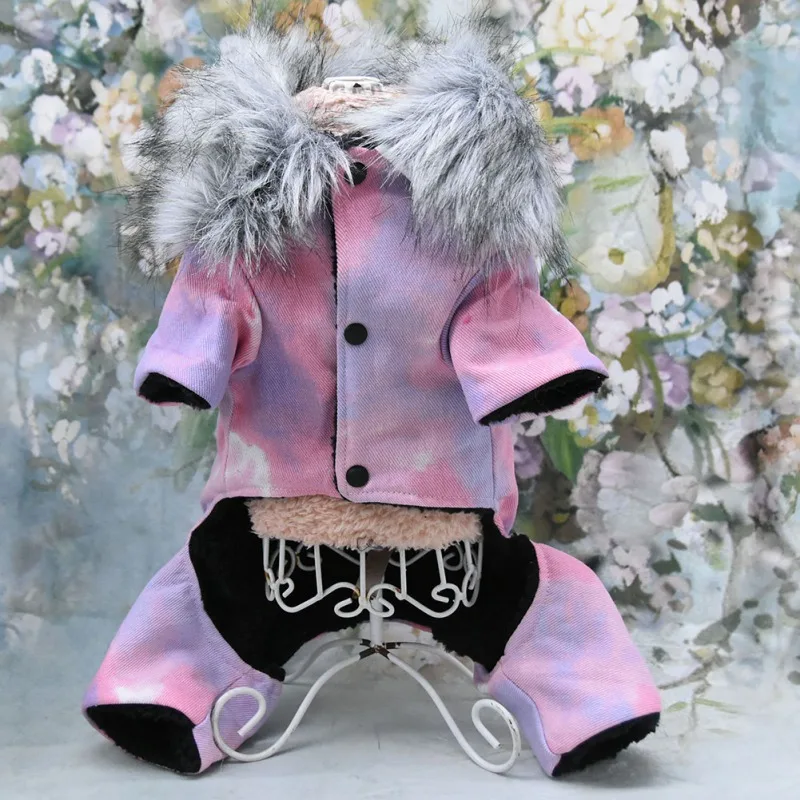 Winter Dog Jumpsuit four leg Warm Dog Clothes fur Collar Pet Outfit Puppy Costumes Small Dog Clothing Coat Jacket Overalls Pants