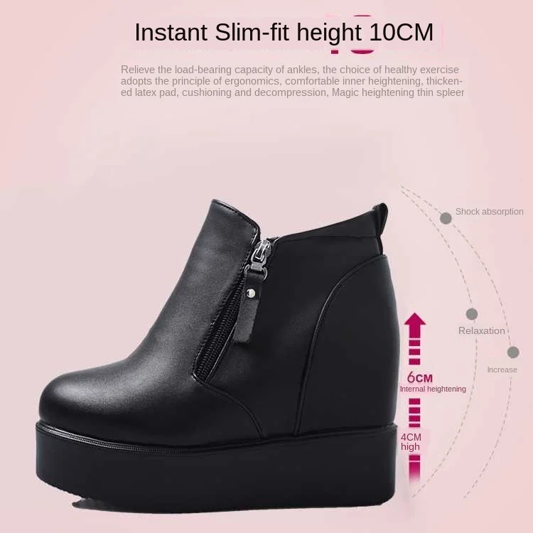 Increase Height Women\'s Platform Boots Spring and Autumn Solid Ladies Ankle Flat Boots Rubber Women Boots