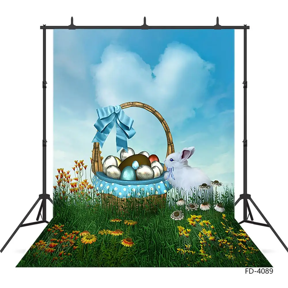 Easter Eggs Rabbit Basket Photo Backdrops Vinyl Cloth Backgrounds for Children Baby Family Party Photoshoot Photography Props