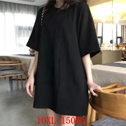 Large size women's T-shirt big size 7XL 8XL 9XL 10XL summer round neck short sleeve loose black and white red big T-shirt top