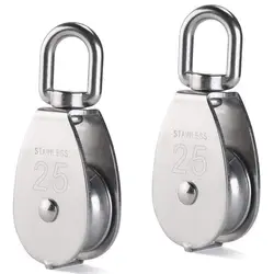 2Pcs 25MM Single Pulley Block in 304 Stainless Steel M25 Pulley Roller Loading 400kg - Silver