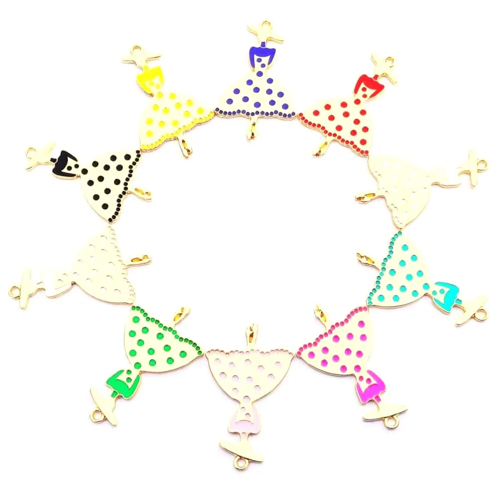 20pcs Alloy Colorful Dance Lady Dress Hat Charms for Women DIY Jewelry Handmade Accessories