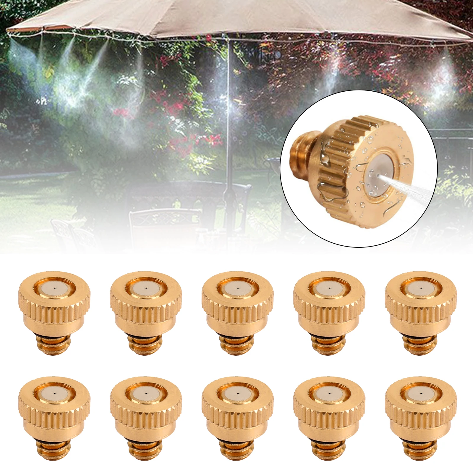 

Areyourshop 10X Brass Misting Nozzles Water Mister Sprinkle For Cooling System 0.012" 10/24