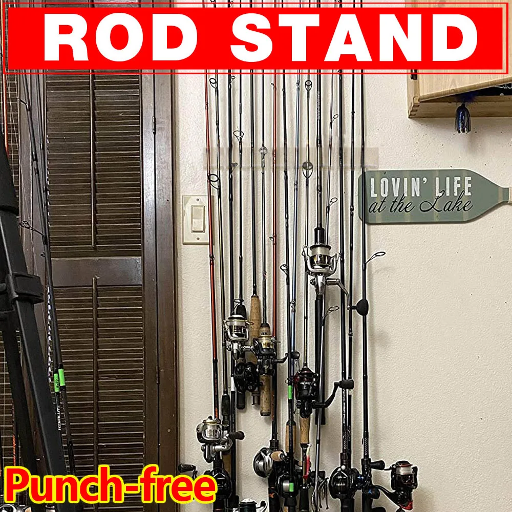 3-Rod Acrylic Rack Fishing Rod Stand Pole Holder Fishing Rod Bracket Wall Mount Modular for Garage Punch-Free Household Domestic