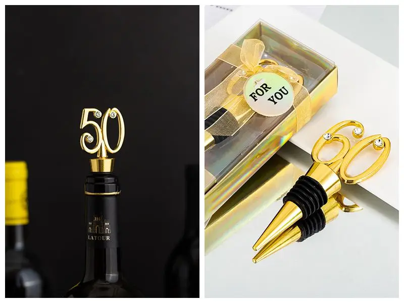 

20Pieces/lot 50th Gold Wedding favors of 50th Wedding Annivesary Gift Bottle Wine Stopper Gifts and 60th Wedding reception gifts