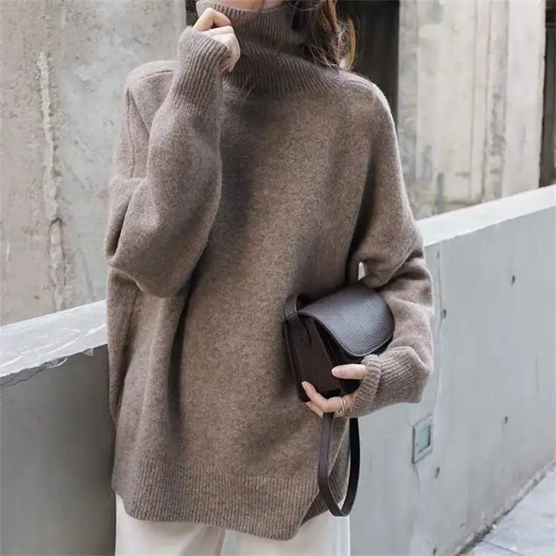 

Autumn Winter Fashion Turtleneck Cashmere Sweater Women Oversize Warm Knitting Pullovers Sweater Long Sleeve Korean Loose Tops