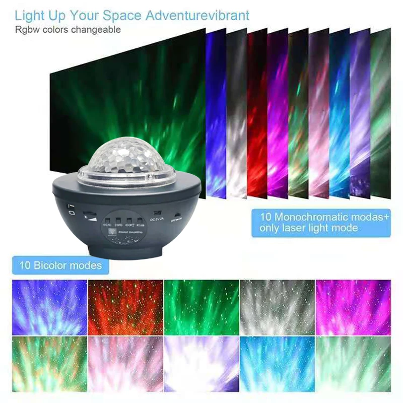 LED Galaxy Projector Nebula Lamp Remote Control with Ocean Wave Bluetooth Speaker Romantic Atmosphere Lighting for Room Decor