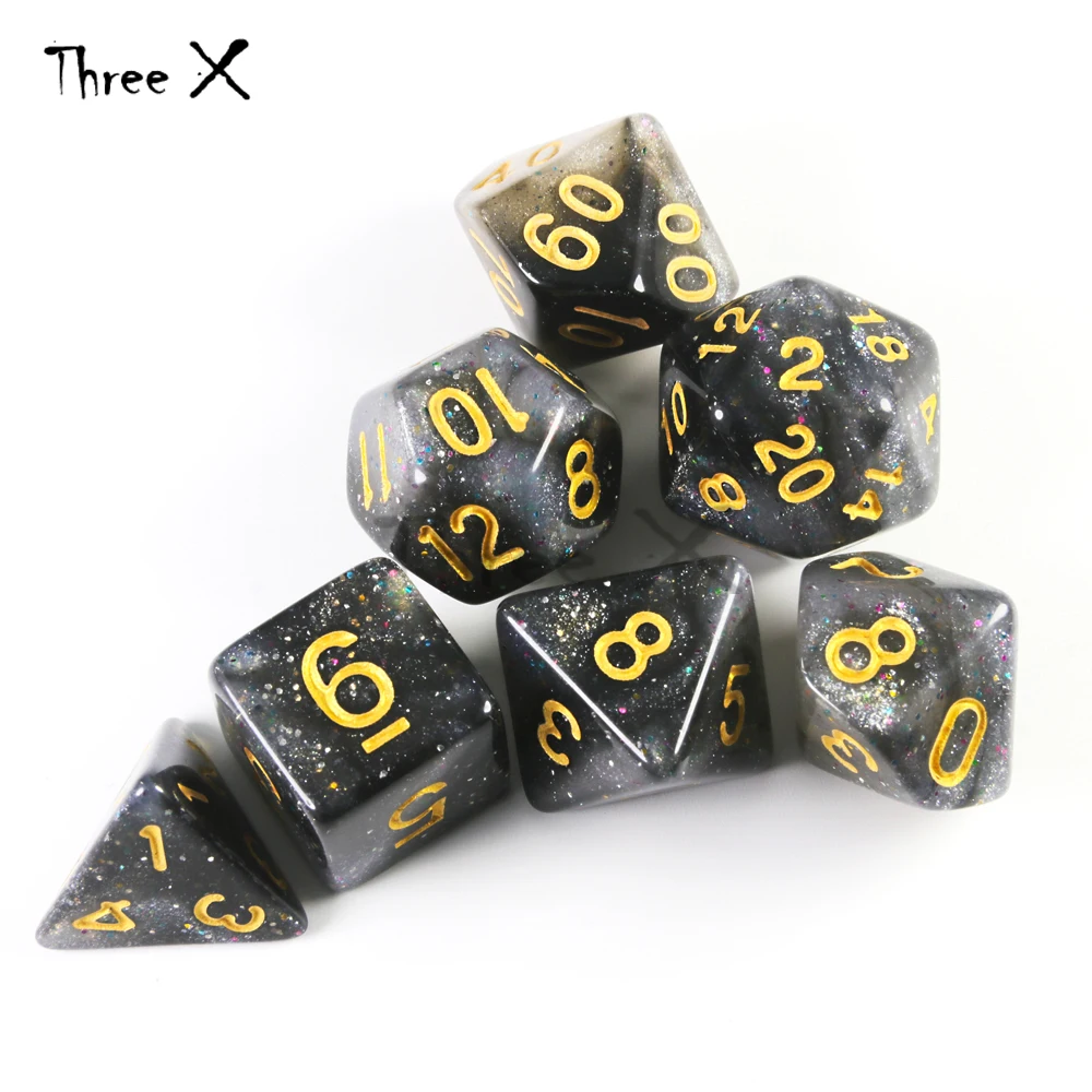 Top Grade Mix- color Creative Universe Galaxy Dice Set of D4-D20 Royal Glitter Powder Amazing Effect for DNDGame RPG