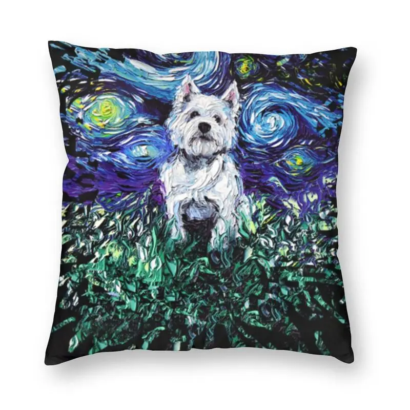 Westie Night Cushion Cover Sofa Home Decorative West Highland White Terrier Dog Square Pillow Cover 40x40