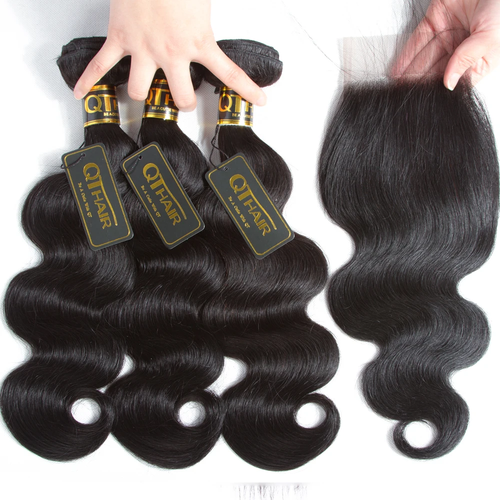 Qt Body Wave Bundels Met Sluiting Brazilian Hair Weave 3 Bundels Met Frontale Menselijk Haar Frontale Met Bundel Remy Haar extension