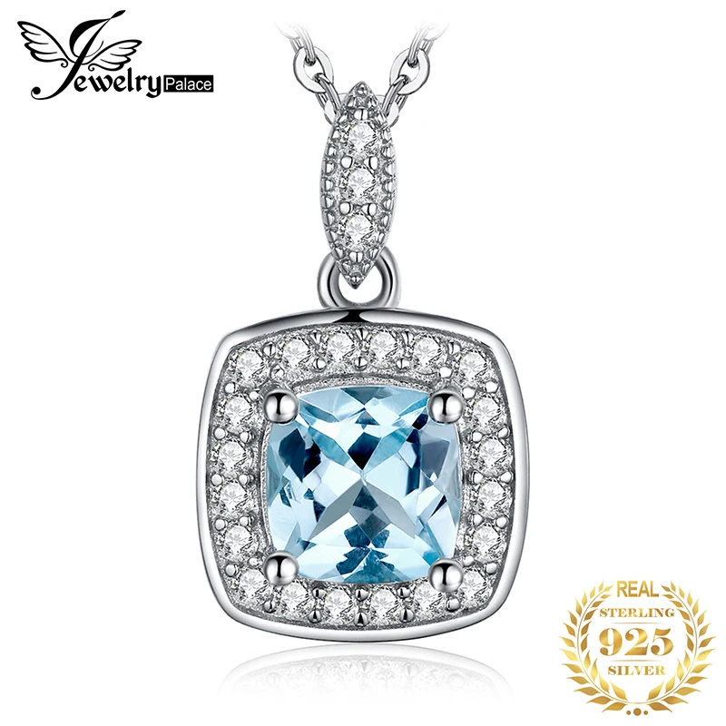 JewelryPalace Naturalny błękitny topaz 925 Srebrny naszyjnik z aureolą dla kobiet bez łańcuszka