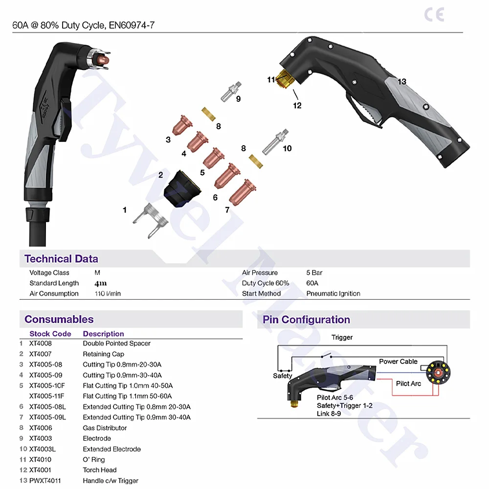 Taglierina del Plasma di PT60 IPT60 PT-60 60A 4m 13ft nessuno HF senza torcia ad alta frequenza di taglio del Plasma