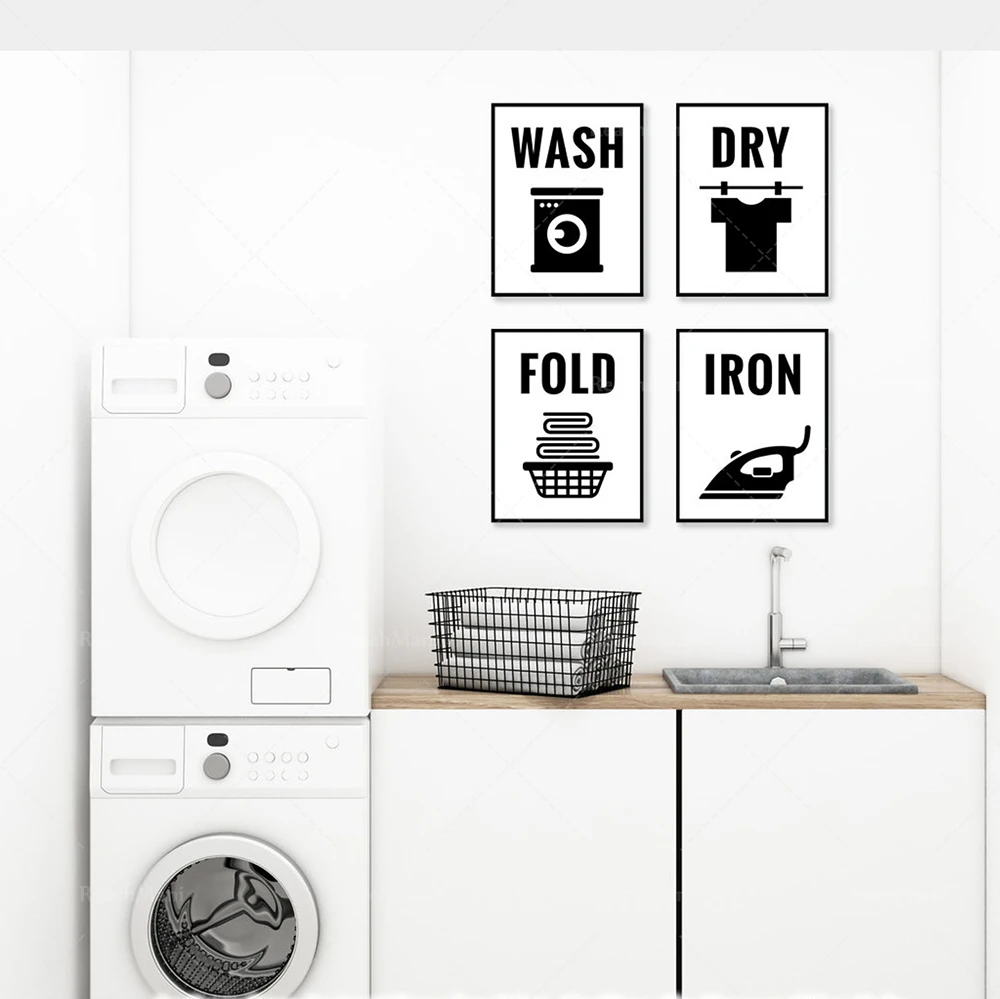 Laundry prints, laundry signs, dry cleaning folding irons, washing machines, printable wall art posters, laundry room decoration