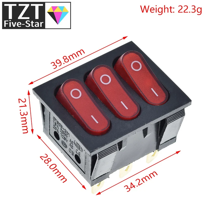 1/3 Stück Ein-Aus-Schalter KCD3 9-polig Rot 16A/250V – Detail 3