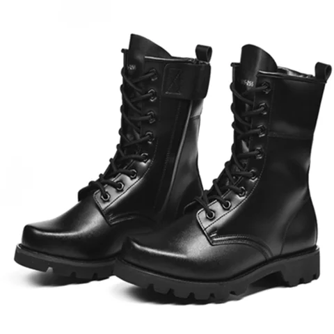 Steel Toe Men Boots Leather Safety Shoes for Men Spring Fashion Lace Up Black Ankle Platform Motorcycle Boots