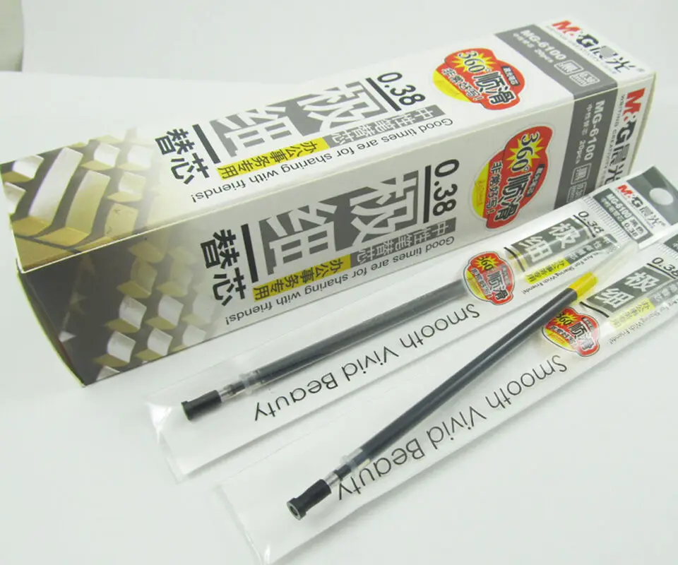 1pc M&G MG-6100 0.38mm Pipe Refills for APG63201 Gel Ink Pen Financial Use Black