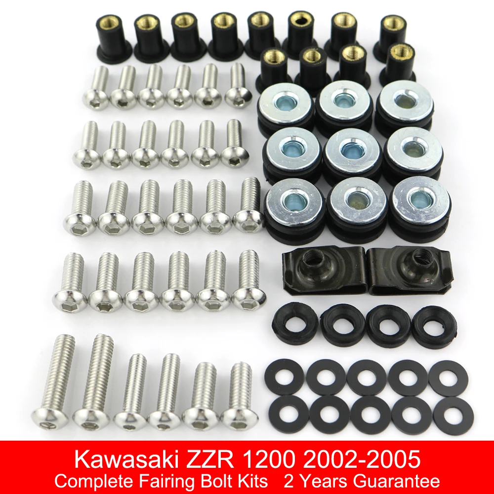 

Fit For Kawasaki ZZR 1200 2002 2003 2004 2005 Motorcycle Complete Fairing Bolts Kit Stainless Steel Speed Nut Fairing Clips