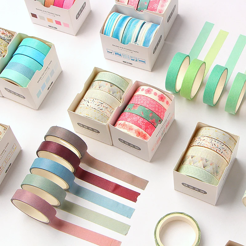 5 Stks/set Grid Washi Tape Leuke Decoratieve Plakband Effen Kleur Afplakband Voor Stickers Scrapbooking Diy Briefpapier Tape