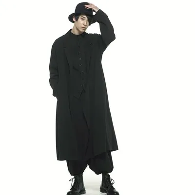 Cappotto a maniche lunghe da uomo primavera nuovo cappotto a vento da uomo medio e lungo grande cappotto Casual semplice nero alla moda retrò