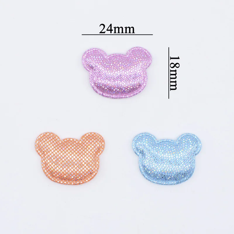 100Pcs 24*18mm Colorful Fabric Bear Head Applique Padded Patches for Wedding Festival Clothes Hat Headwear Hairpin DIY Decor