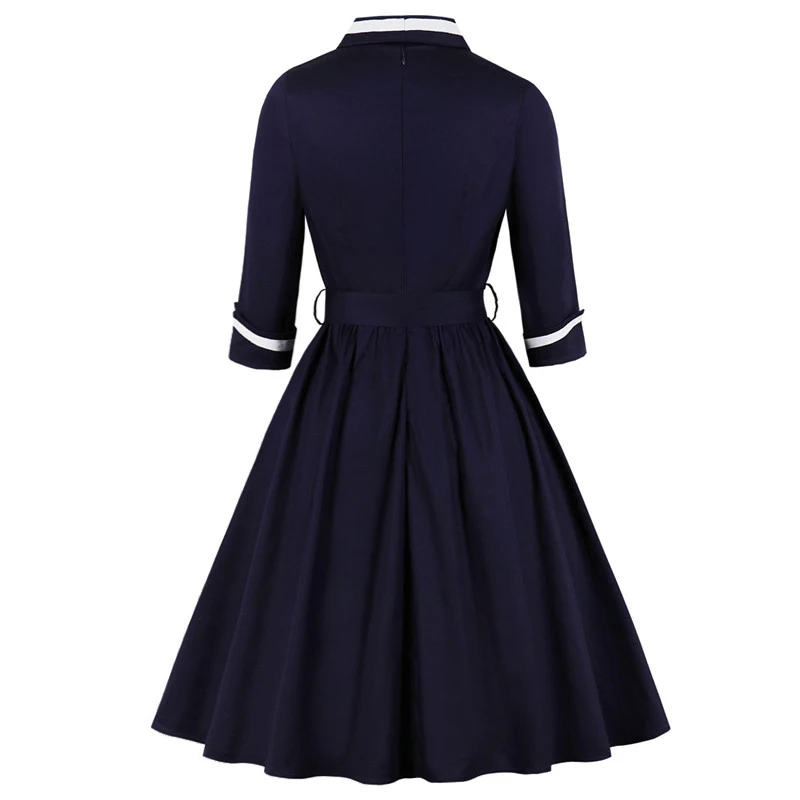 2025 4XL Elegancka sukienka retro z lat 50. Vintage Wrap Belted Pleated Dress Jesienna bawełniana tunika z rękawem 3/4 Sukienka damska Office Lady