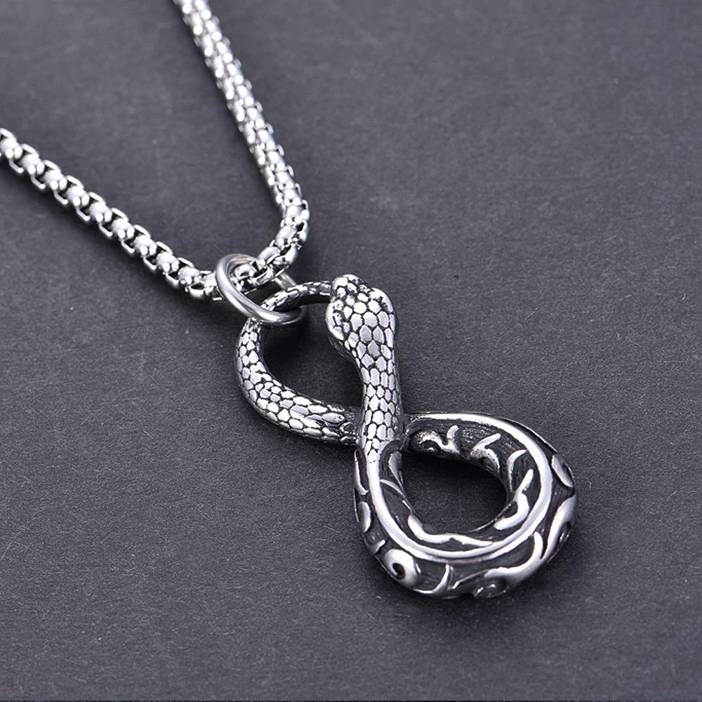 Nordic Retro Viking Ouroboros Pendant Necklace Stainless Steel Biker Snake Necklace Men Women Fashion Jewelry Gifts Chain