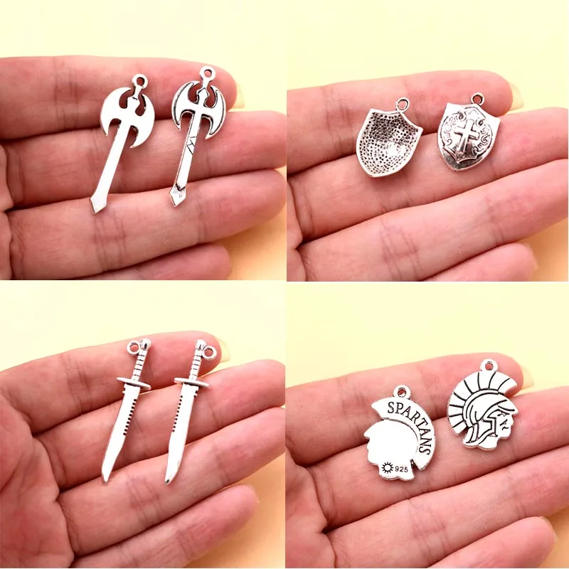 10pcs/lot Silver Plated Roman Soldier Weapon Charm Metal Pendants DIY Necklaces Bracelets Jewelry Handicraft Accessories P123