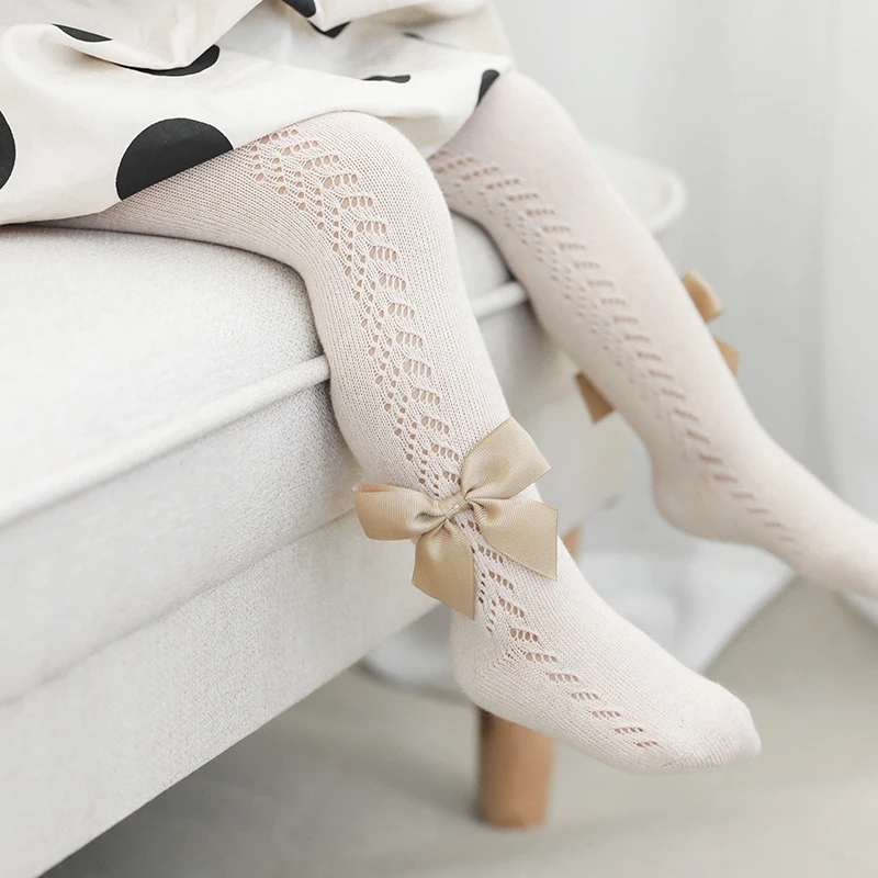 

Kids Girls Cotton Bow Pantyhose Toddler Child Summer Princess Knit Tights Newborn Infant Mesh Cute White Pants Baby Accessories