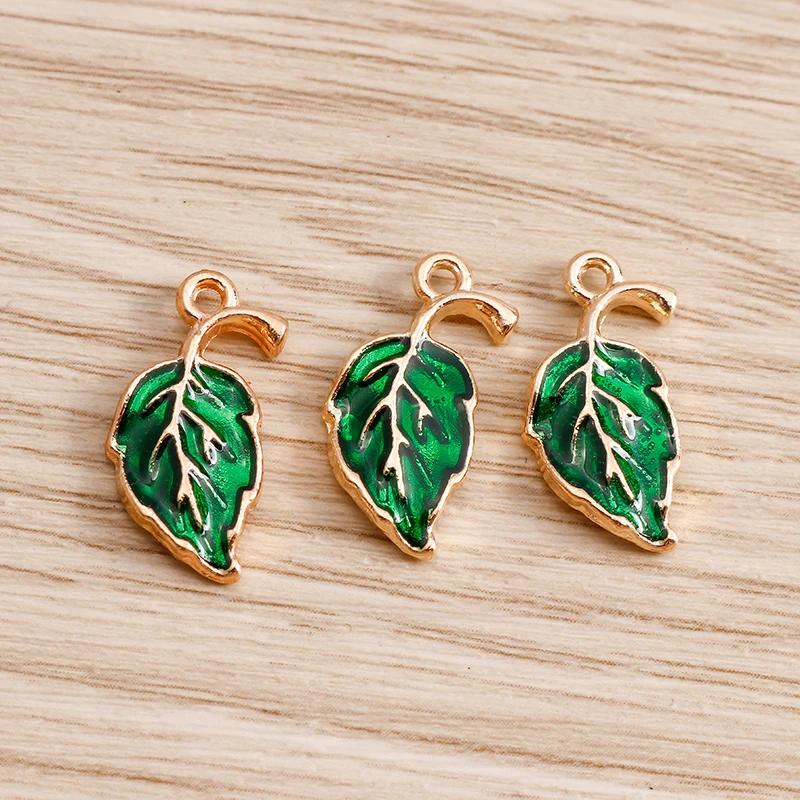 10pcs 10*18mm Alloy Tree Leaf Charms for Jewelry Making 4 Color DIY Enamel Charms Pendants Necklaces Earrings Findings Crafting