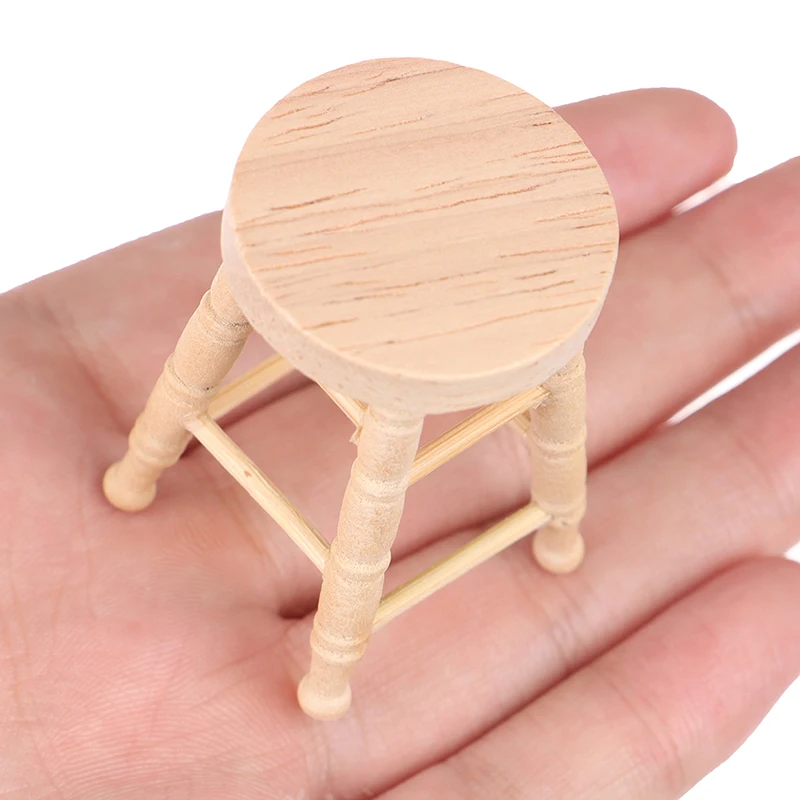 1/12 Dollhouse Mini Wooden Stool Simulation Chair Furniture Model Toys for Doll House Decoration Miniature Accessories