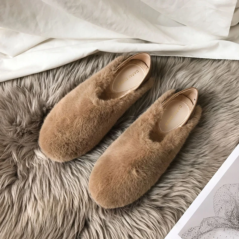 

Winter Fluffy Women Slippers Fur Slippers Shoes Women Fox Fur Flip Flop Flat Furry Fur Slides Outdoor Sandals Woman