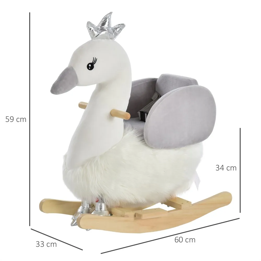 Imagen 7: HOMCOM Balancín Forma de Cisne +18 Meses con Sonido 60x33x59 cm Blanco y Gris