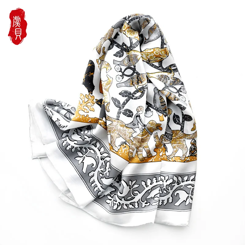 Elegante bianco 100% reale raso di seta delle donne sciarpa stampata con gli animali foulard femme testa quadrata sciarpe bandana scialle regalo per