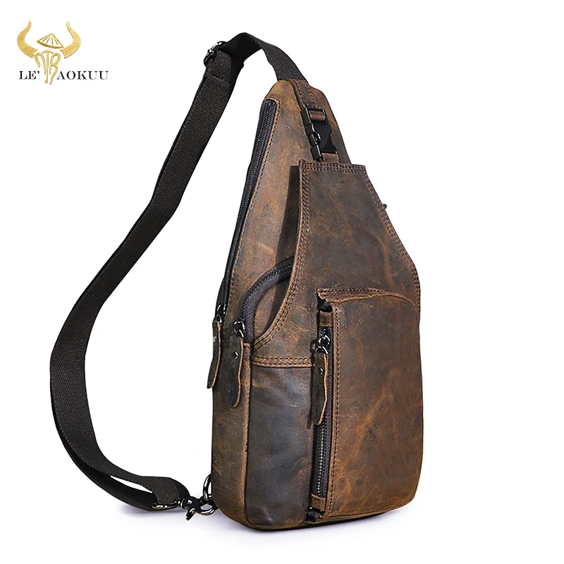 

Men Crazy Horse Leather Casual Travel Fanny Waist Pack Chest Sling Bag Design One Shoulder Crossbody Bag Daypack For Male 8086