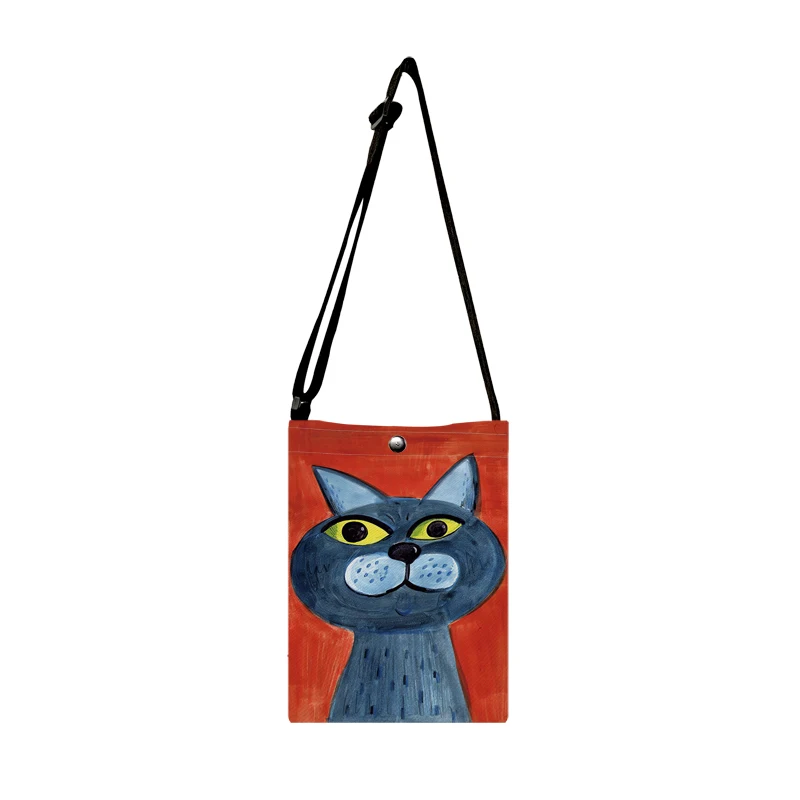 Creative Abstract Cat Painting Handbag Shoulder Bags Women Ladies Casual Mini Messenger Bag Crossbody Phone Bag Pouch Gift