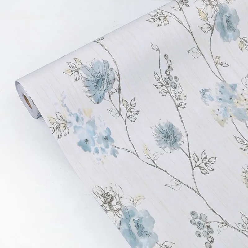HaoHome Blue Floral Wallpaper Modern Floral Peel and Stick Wallpaper Self-Adhesive Waterproof Removable Contact Paper