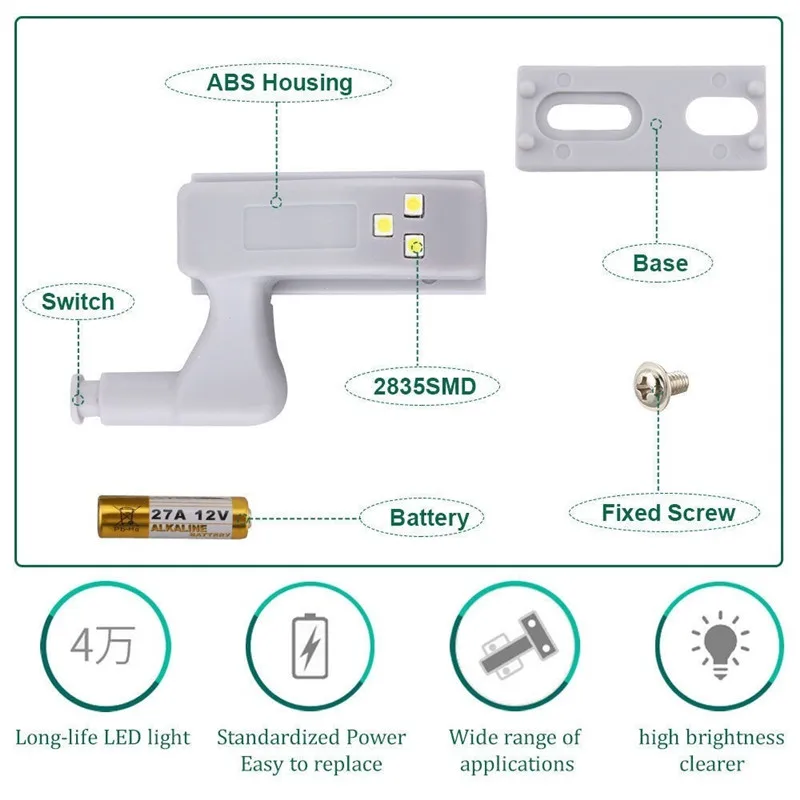 Lumière LED sous-meuble avec batterie, capteur universel de lumière de garde-robe Armario, lampe de charnière intérieure pour Cisco Chi Board, cuisine, 1 pièce