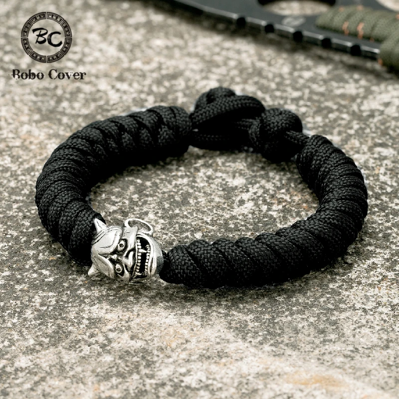 Simple Retro Noh Mask Bracelets Mens Amulet Japanese Hannya Wristband Adjustable Handmade Paracord Rope Outdoor Survival Jewelry