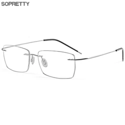 Male Screwless Titanium Rimless Glasses Frames, Men Business Prescription Myopia Optical Eyeglasses Frame, Square Eyewear F961