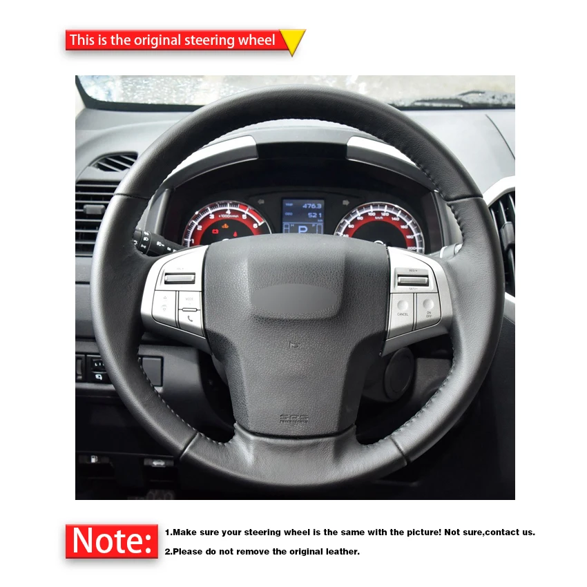 Black Genuine Leather Hand-stitched Car Steering Wheel Cover For Isuzu D-MAX 2013-2018 mu-X 2013-2018 Holden Colorado 2012-2019