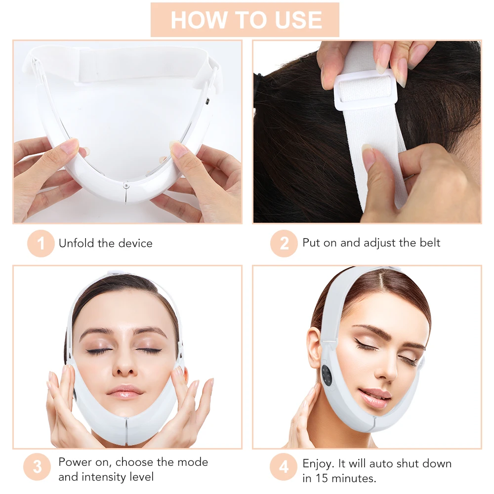 Dispositivo de Lifting Facial EMS, terapia de fotones LED, masajeador de pulso TENS para adelgazar la cara, elimina la papada, cinturón de estiramiento de mejillas en forma de V