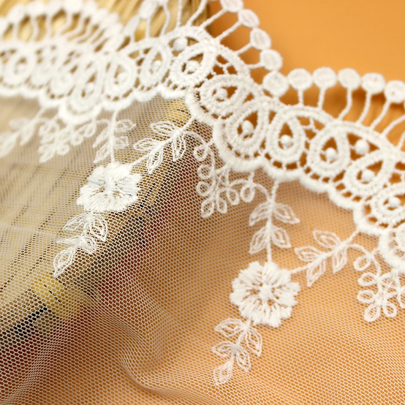 15cm Wide 1/2/3Yds/lot Eco-friendly 100% Cotton Embroidery Lace Fabric Wave Cutout Lace Trim DIY Sewing Accessories X023