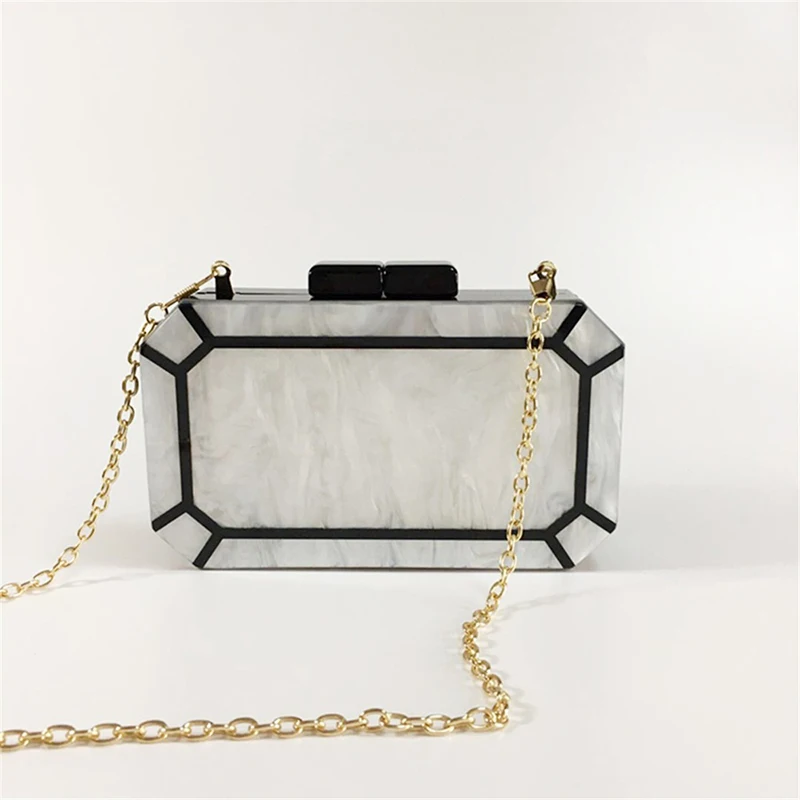 Trendy Designer Women Wallet Acrylic Evening Bags Casual Handbag Solid Pearl White Mini Crossbody Bag Wedding Chain Clutch Purse