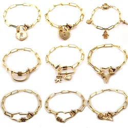 MHS.SUN Fashion Chunky Women Chain Bracelet With Cubic Zircon Jewelry Star/Heart/Lock Design Bracelet Bangles For Christmas Gift