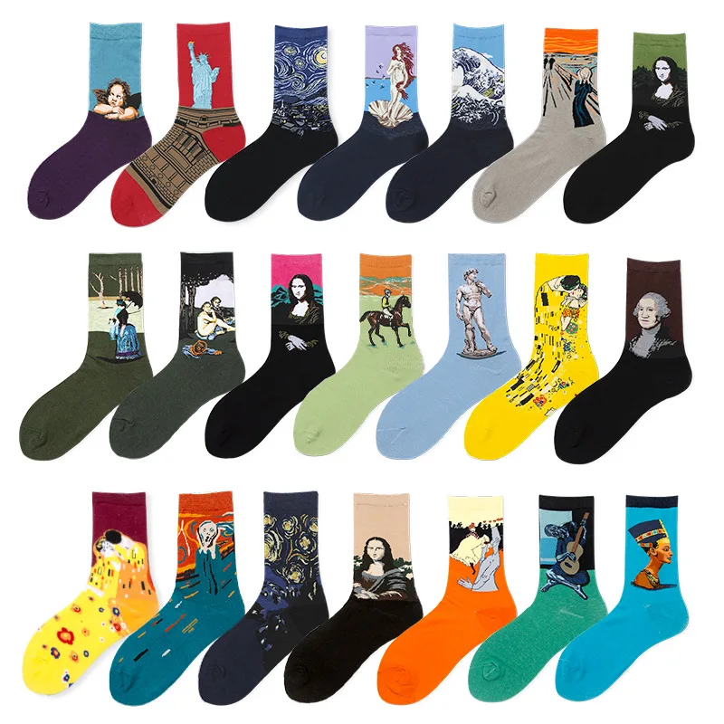 starry starry night Cotton Funny painting Socks Women Men Western Mona Lisa Kiss Oil Painting Retro-classical Series Couple Sock