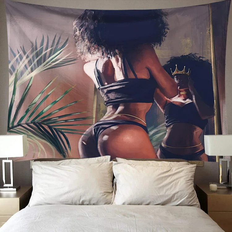 Black Art Tapestry Afro African American Woman Couple Red Wine Love Meditation Hippie Hip Hop Girl Wall Hanging Cloth Tapestries